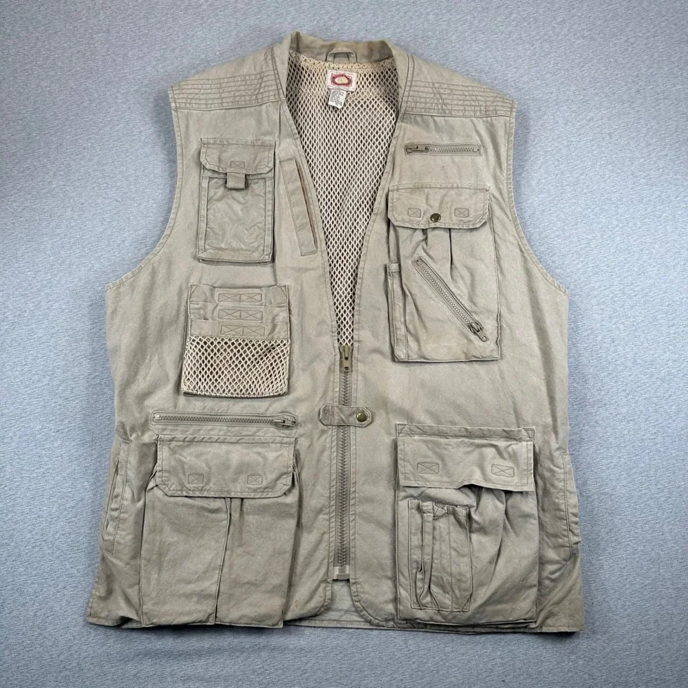 RARE 80s VTG Banana Republic Safari Vest XL Khaki Multi Pocket Tactical